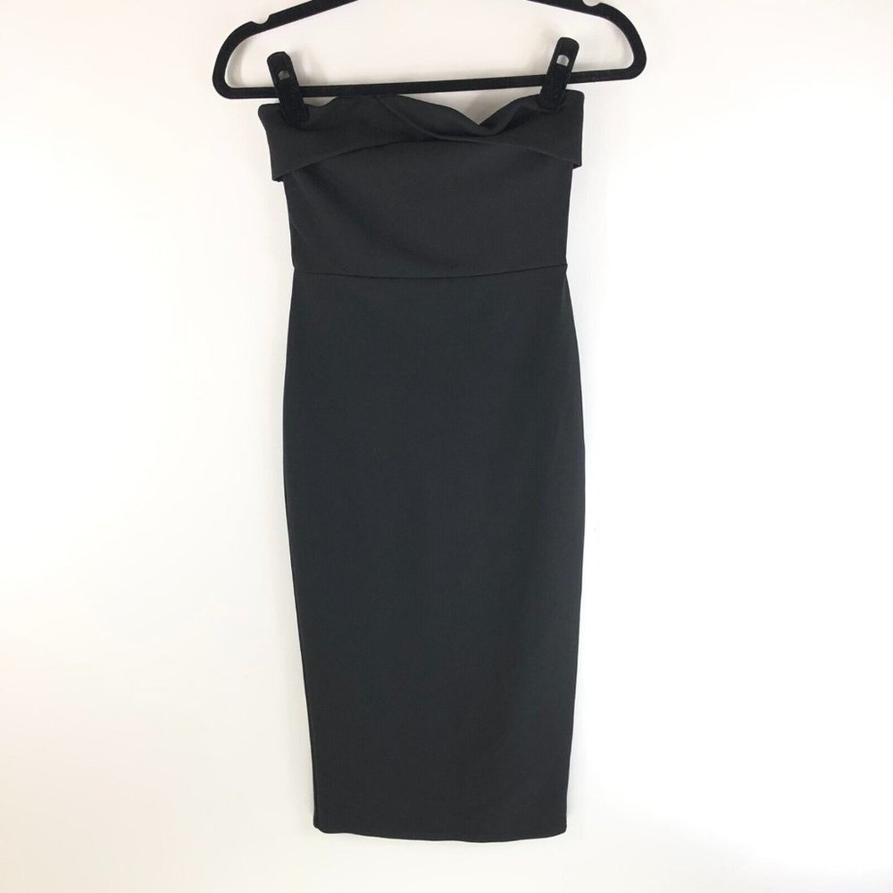 Missguided Sheath Dress Strapless Ruffle Midi Stretch Black Size 1